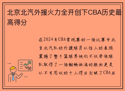 北京北汽外援火力全开创下CBA历史最高得分